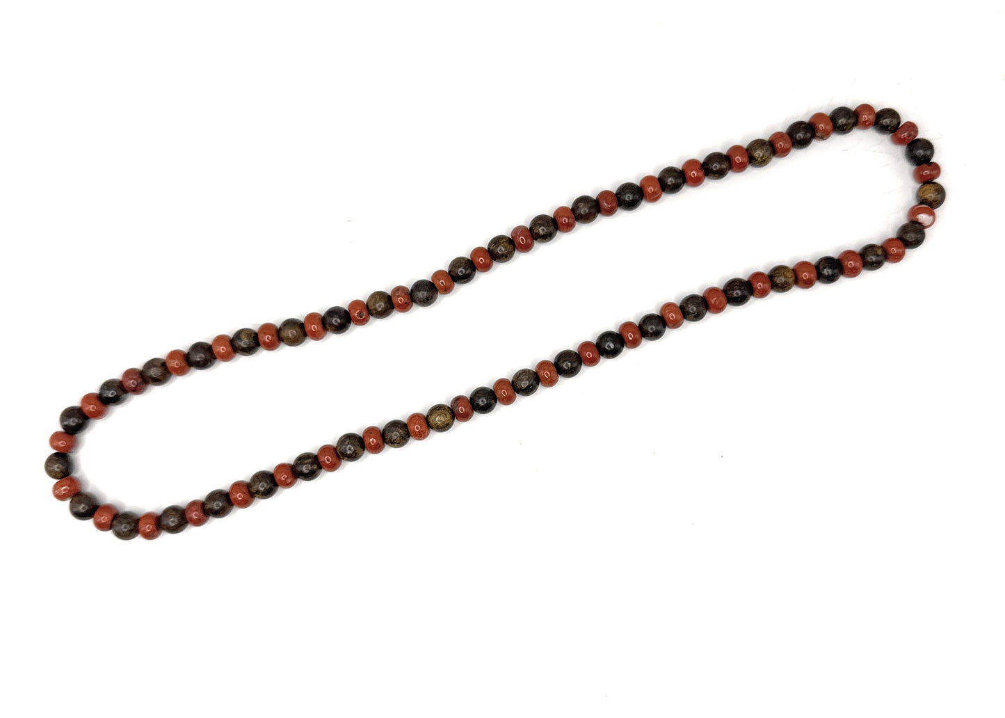 Bronzite, Red Jasper Beaded Necklace- 6mm | Handmade, Stretch