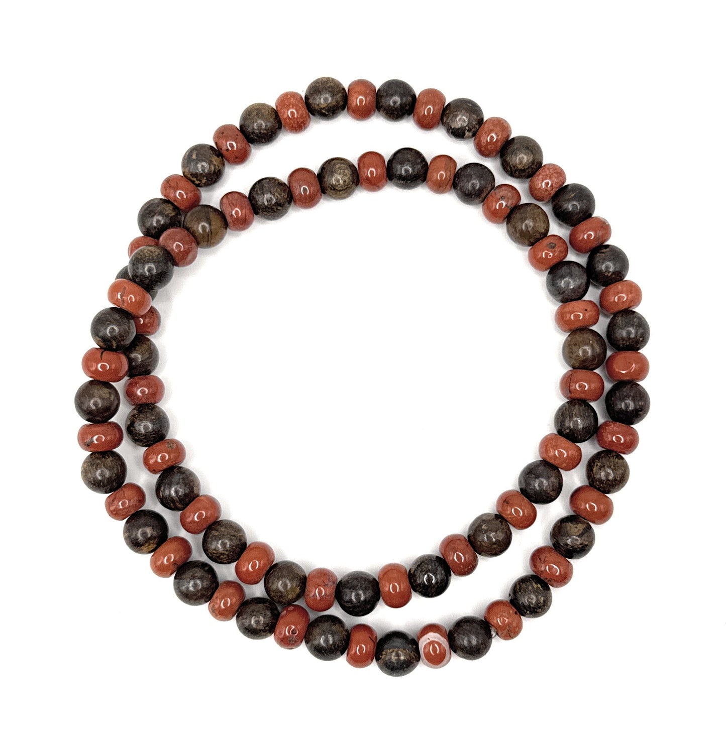 Bronzite, Red Jasper Beaded Necklace- 6mm | Handmade, Stretch