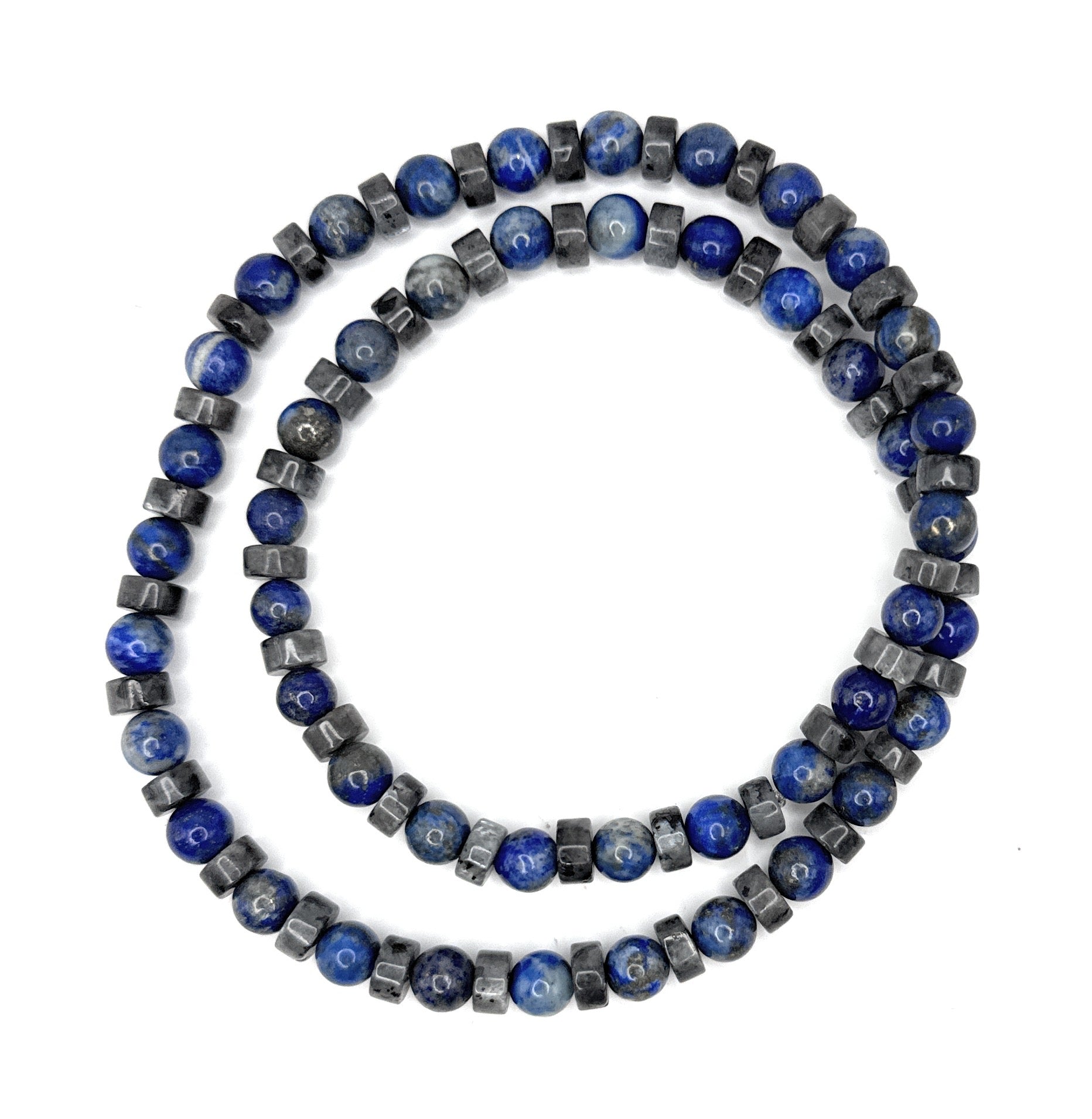 Lapis Lazuli, Heishi Labradorite Beaded Necklace- 6mm | Handmade, Stretch