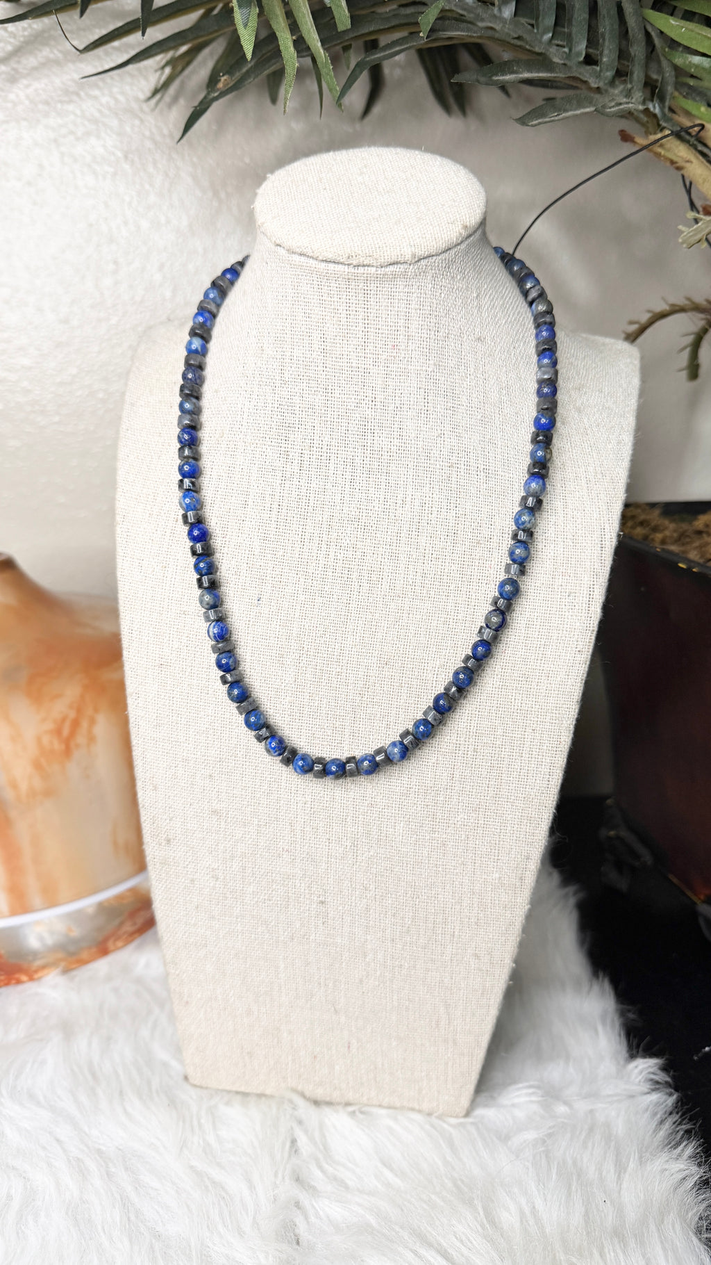 Lapis Lazuli, Heishi Labradorite Beaded Necklace- 6mm | Handmade, Stretch