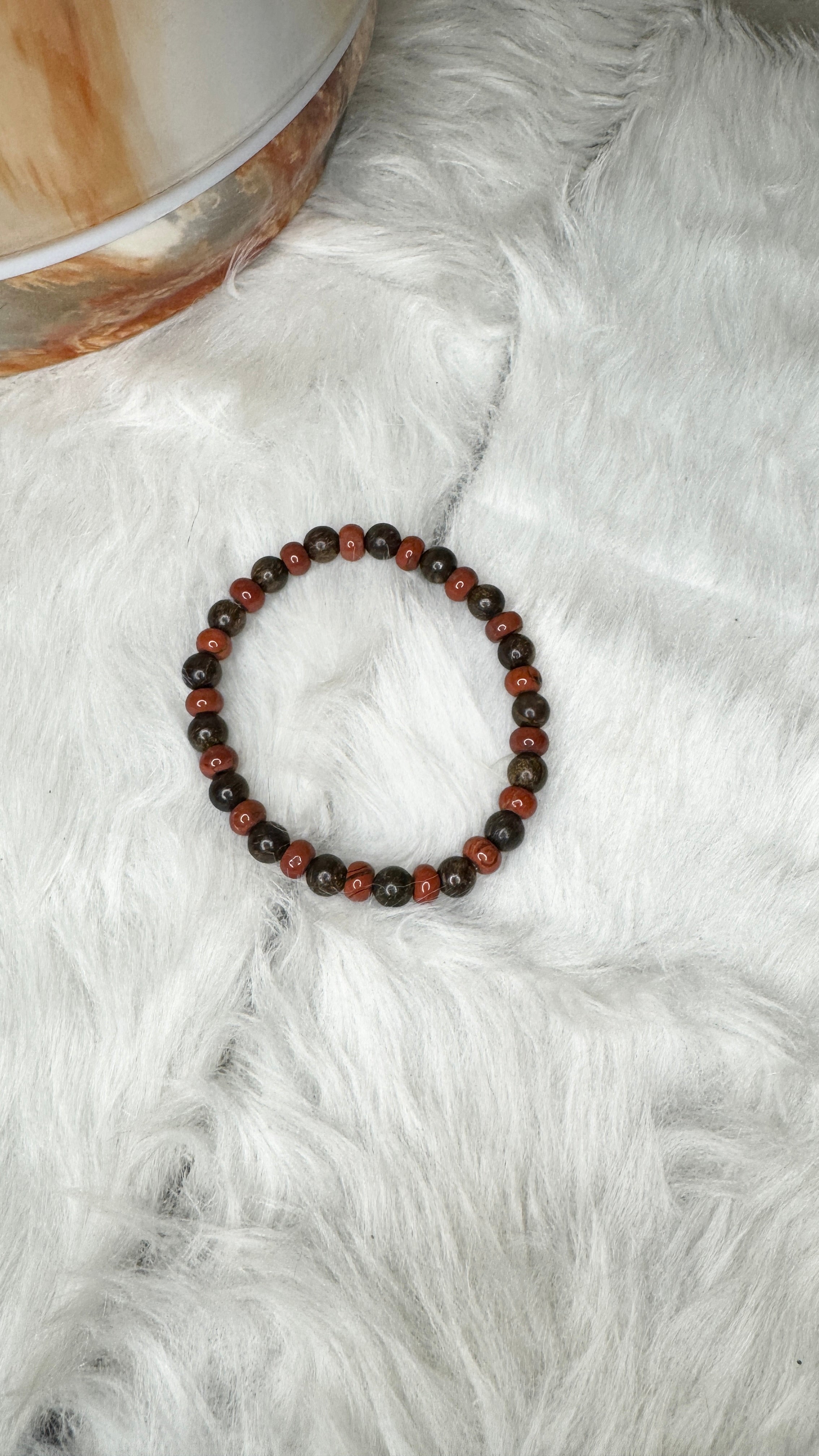 Bronzite, Red Jasper Beaded Bracelet - 6mm | Handmade, Stretch