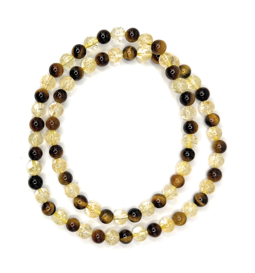 Tiger Eye, Citrine Beaded Necklace– 6mm | Handmade, Stretch