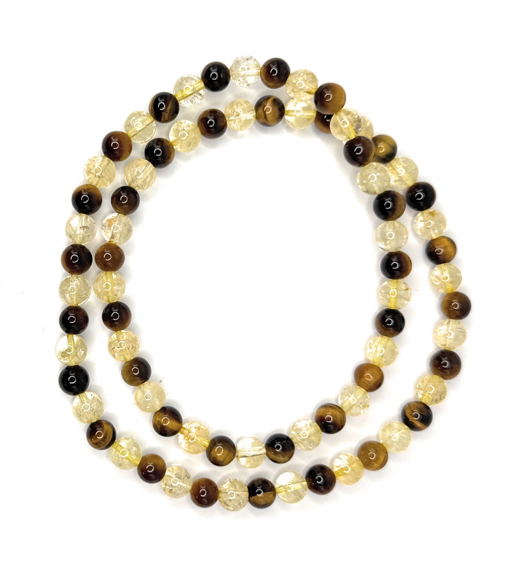 Tiger Eye, Citrine Beaded Necklace– 6mm | Handmade, Stretch
