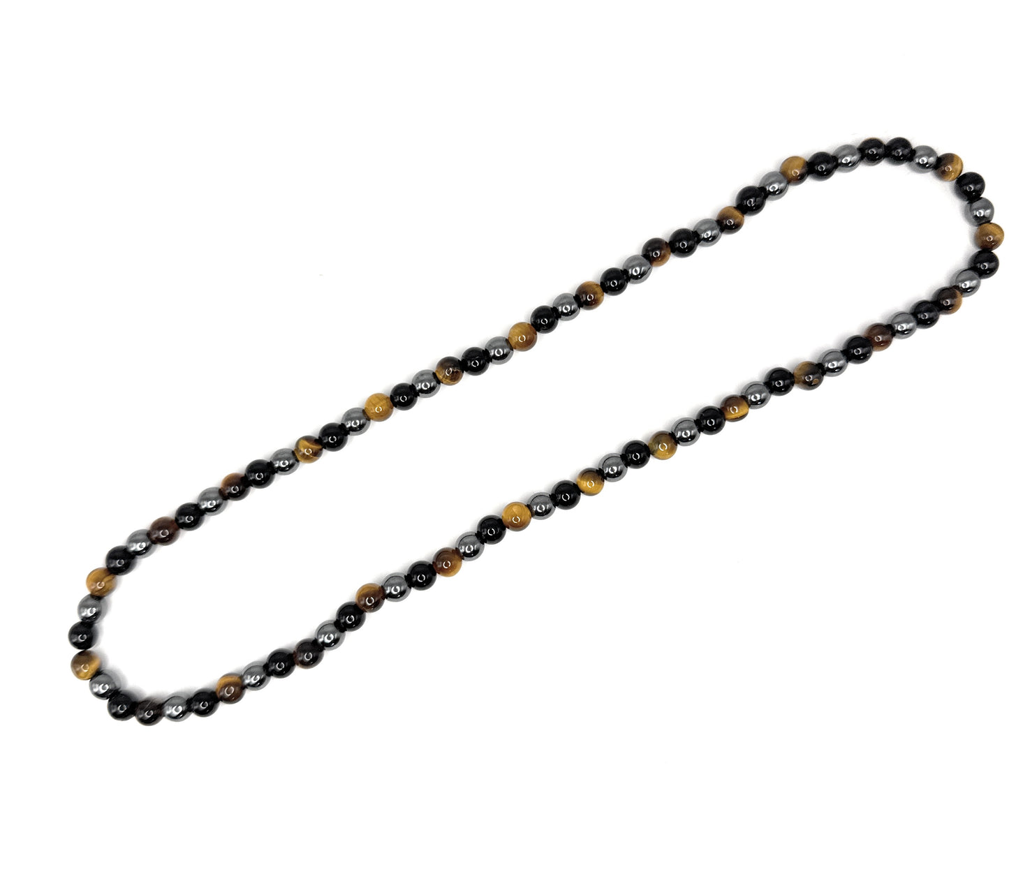 Black Onyx, Hematite, Tiger Eye Beaded Necklace – 6mm | Handmade, Stretch