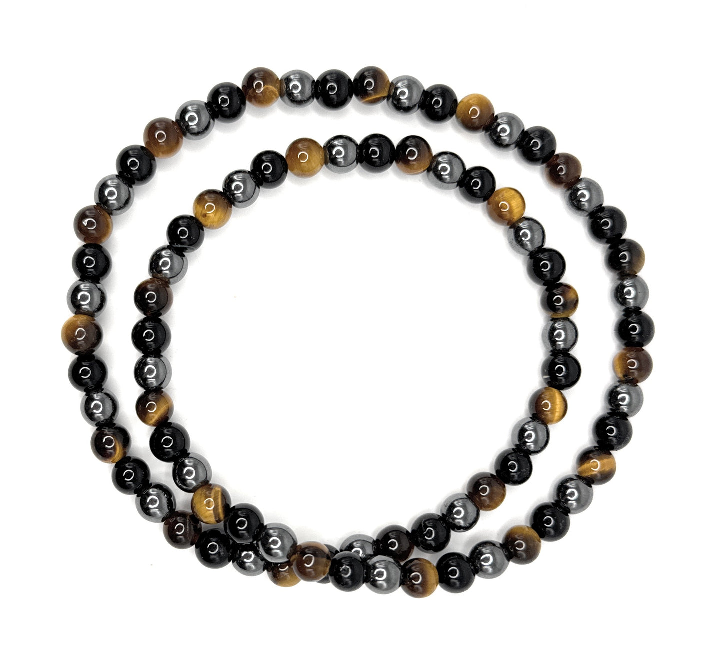 Black Onyx, Hematite, Tiger Eye Beaded Necklace – 6mm | Handmade, Stretch