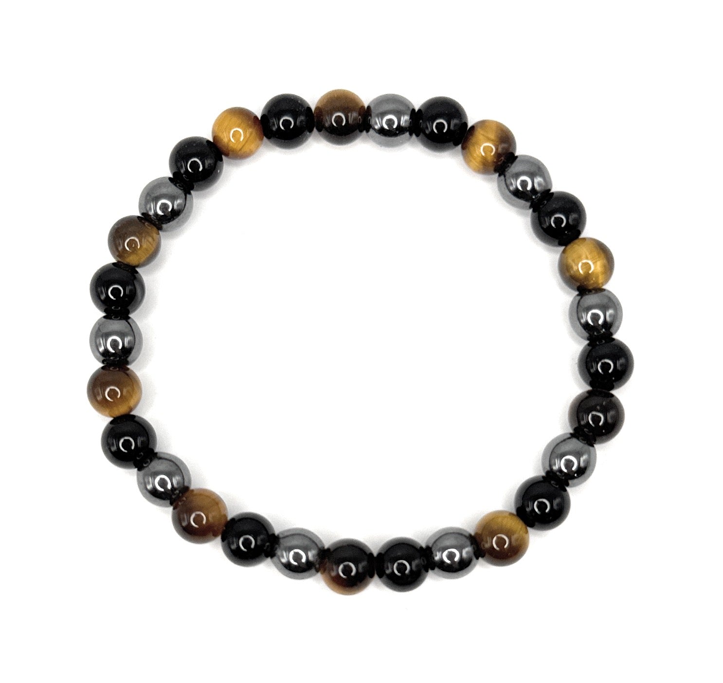 Black Onyx, Hematite, Tiger Eye Beaded Bracelet– 6mm | Handmade, Stretch
