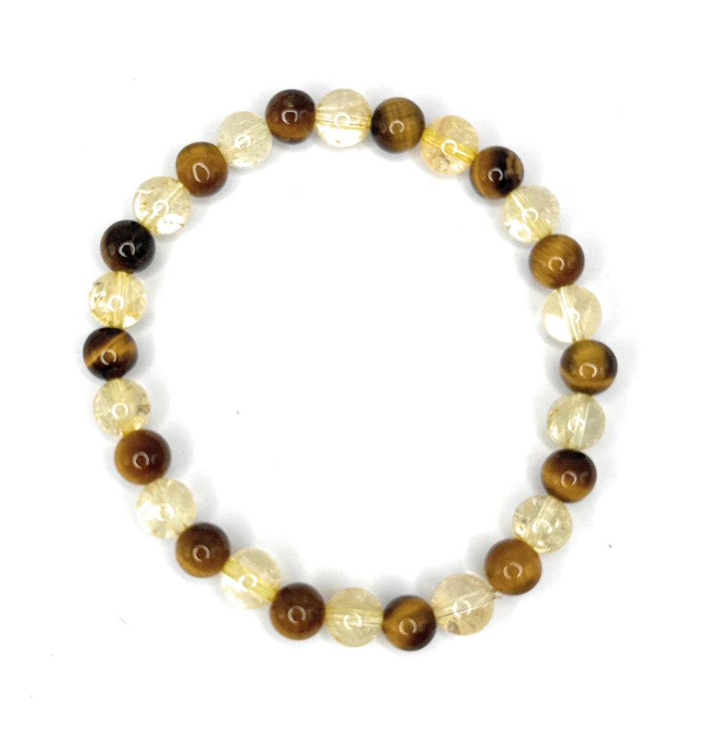 Tiger Eye, Citrine Beaded Bracelet– 6mm | Handmade, Stretch