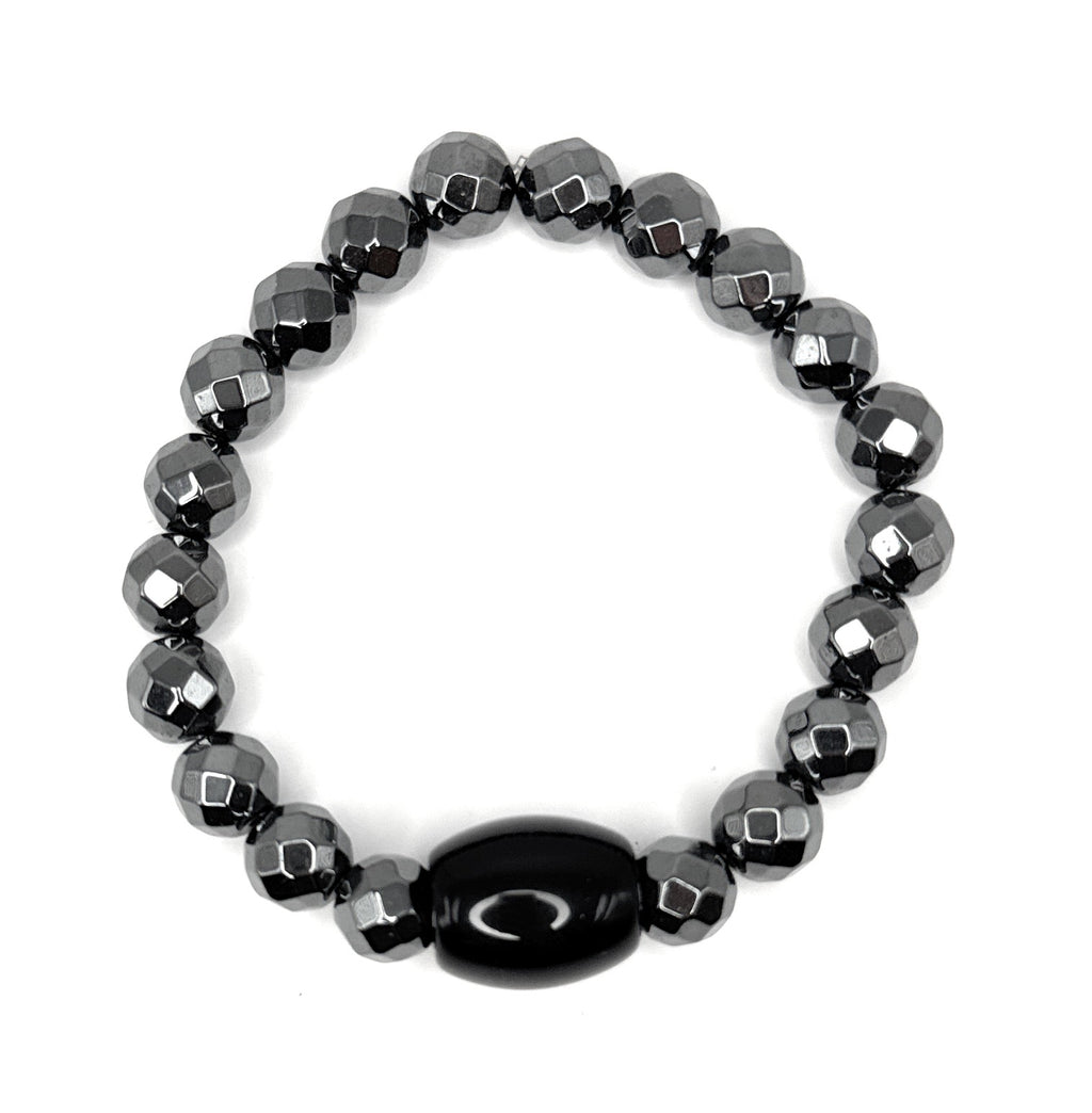 Hematite, Black Obsidian Beaded Bracelet- 8mm | Handmade, Stretch