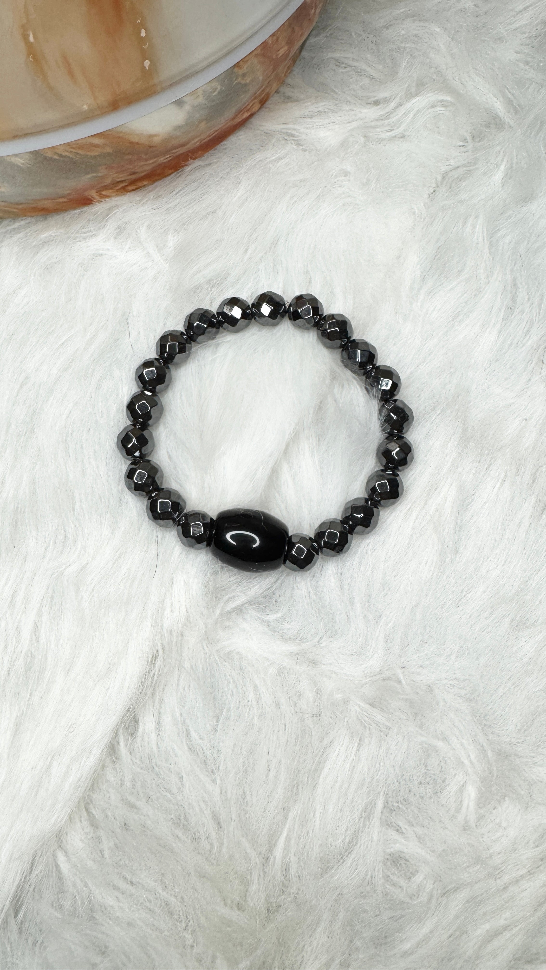 Hematite, Black Obsidian Beaded Bracelet- 8mm | Handmade, Stretch