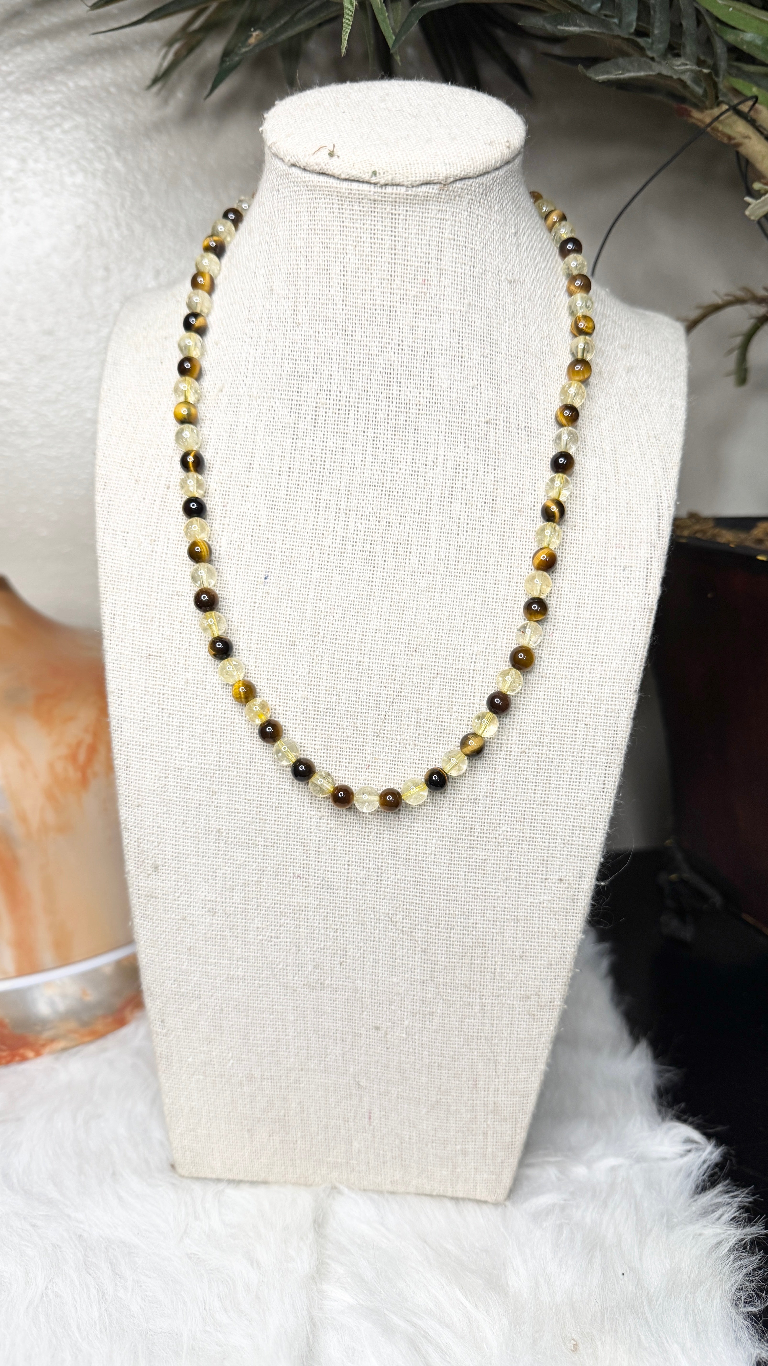 Tiger Eye, Citrine Beaded Necklace– 6mm | Handmade, Stretch