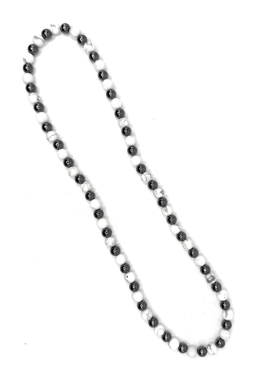 Matte White Howlite, Hematite Beaded Necklace- 6mm | Handmade, Stretch