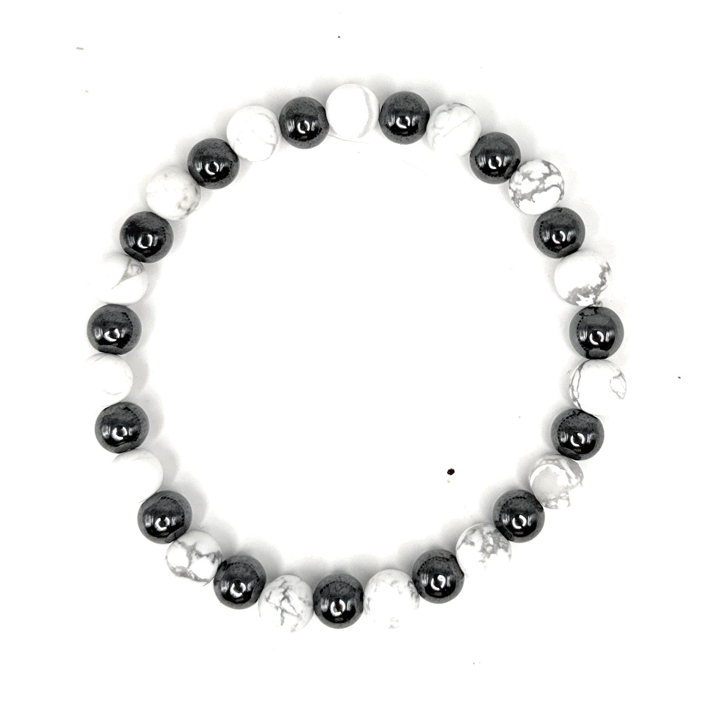 Matte White Howlite, Hematite Beaded Bracelet- 6mm | Handmade, Stretch