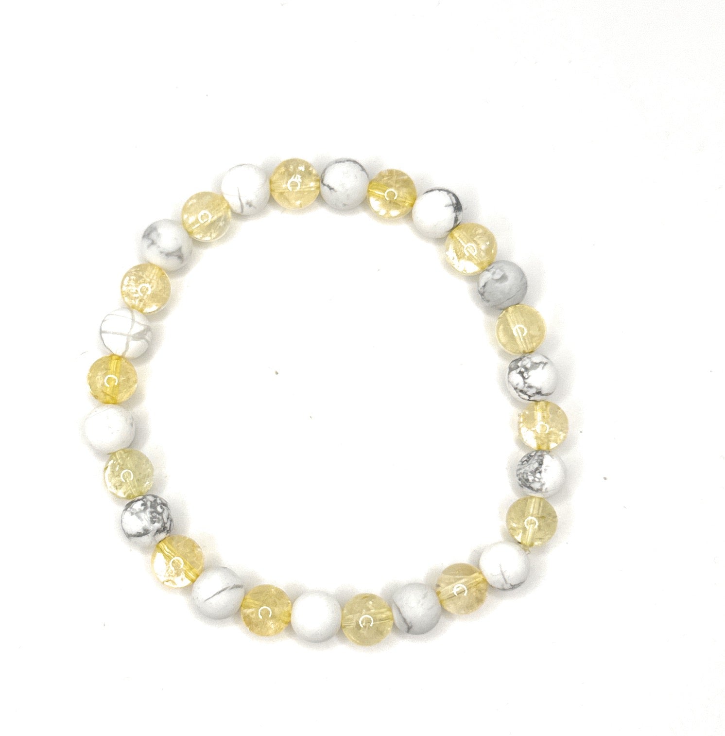 Matte White Howlite, Citrine Beaded Bracelet- 6mm | Handmade