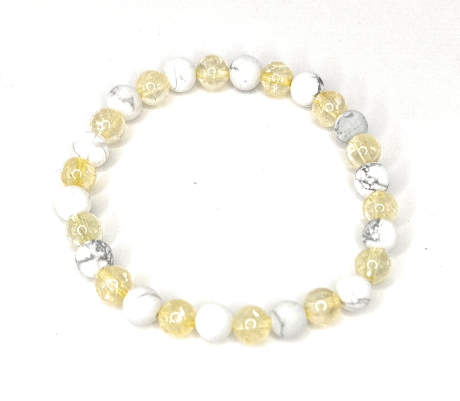 Matte White Howlite, Citrine Beaded Bracelet- 6mm | Handmade