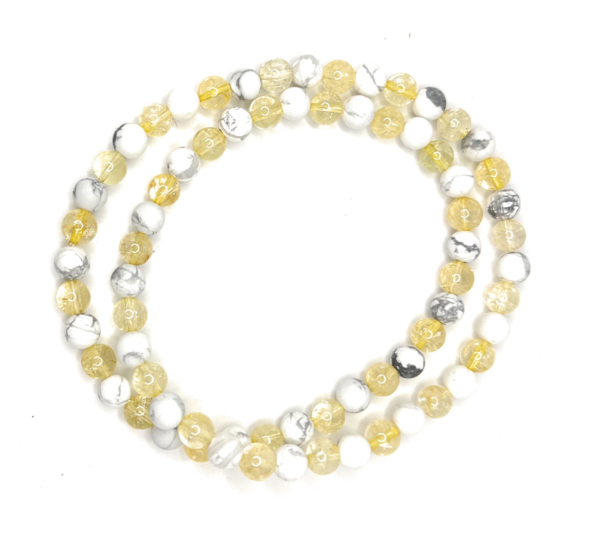 Matte White Howlite, Citrine Beaded Necklace- 6mm | Handmade, Stretch