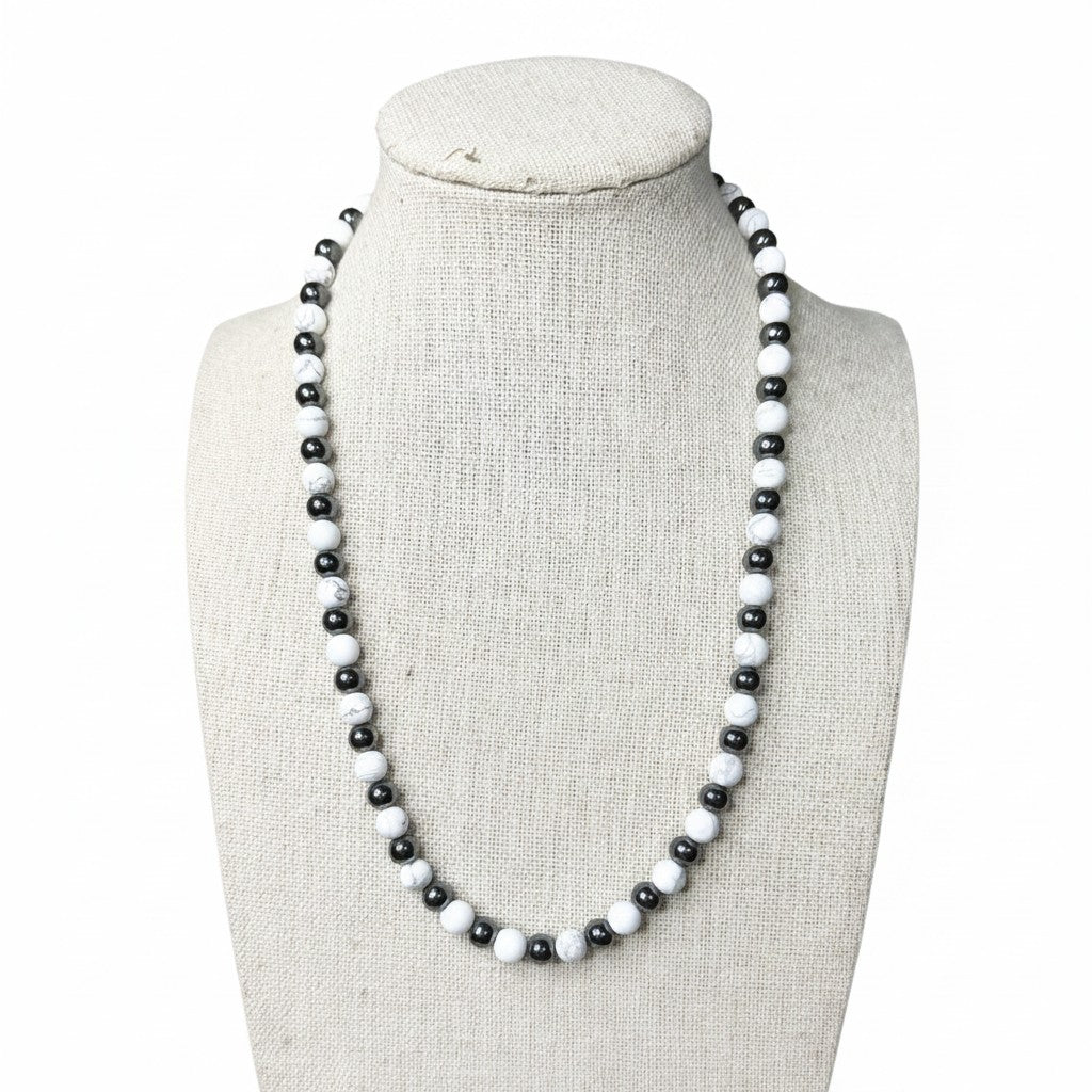 Matte Lapis Lazuli + White Howlite Beaded Stretch Necklace 6mm | Wisdom Truth Clarity, Healing Crystal Jewelry, Gift for Her