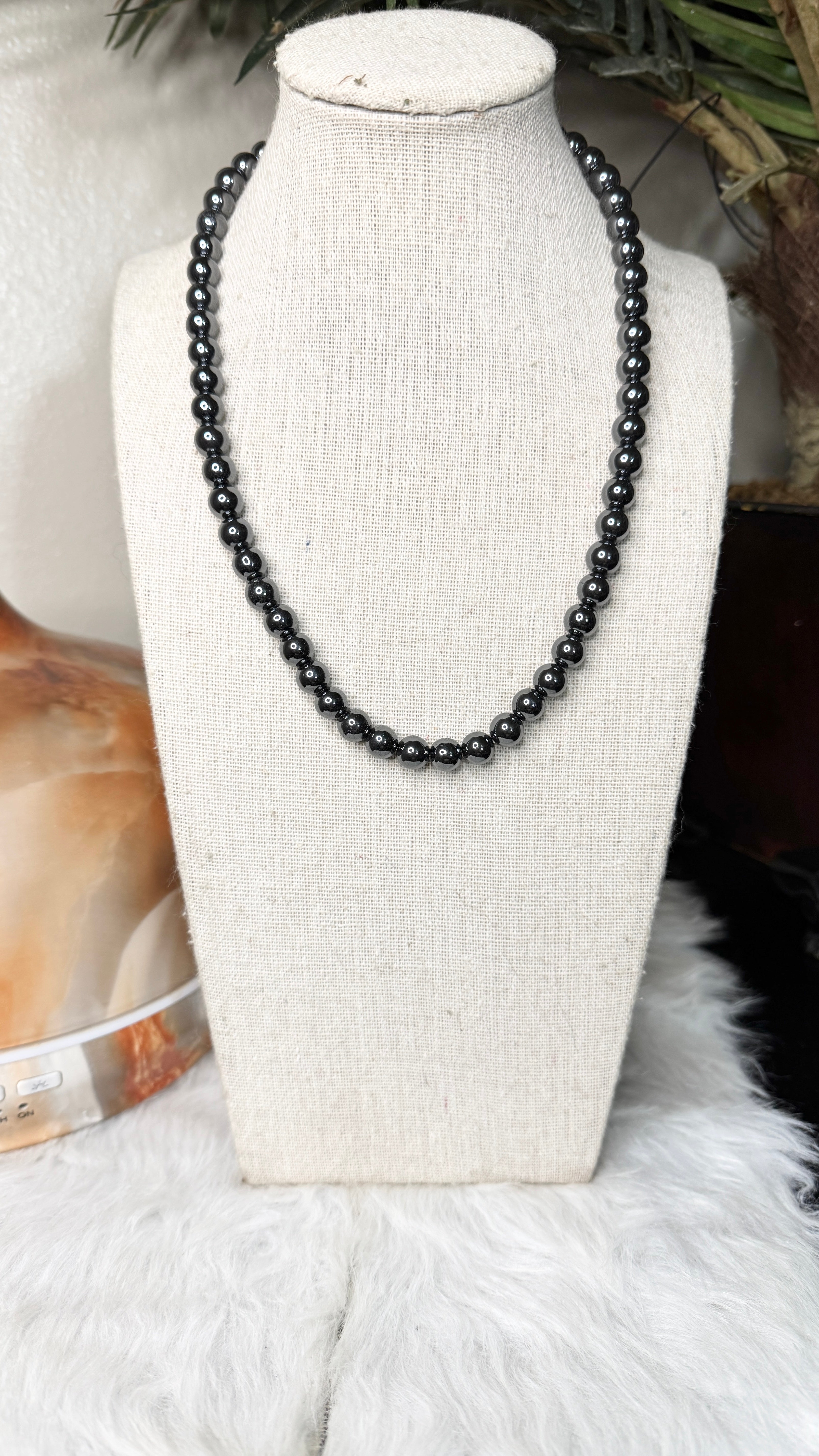 Hematite Beaded Necklace - 8mm | Handmade, Stretch