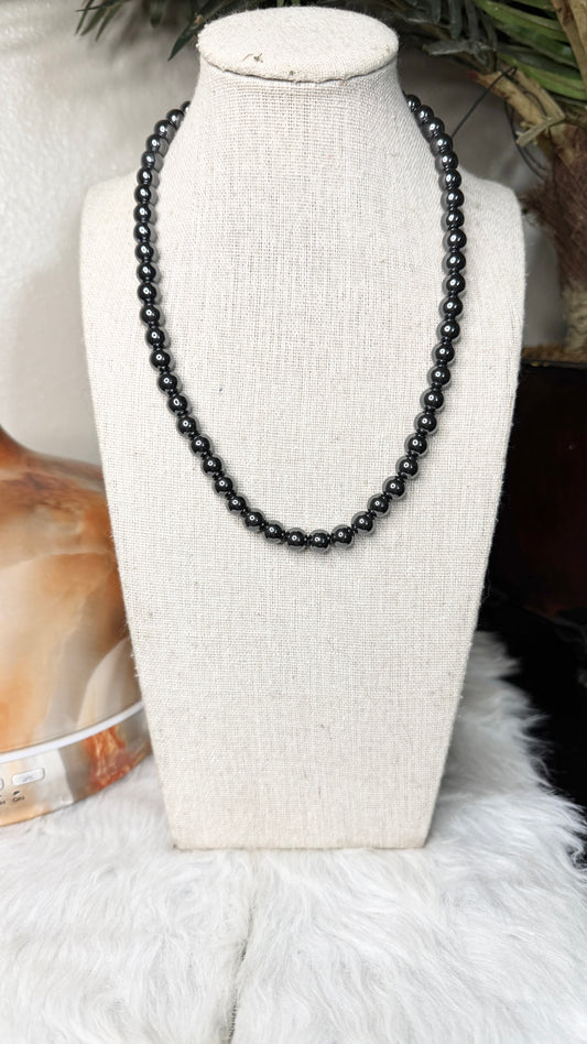Hematite Beaded Necklace - 8mm | Handmade, Stretch