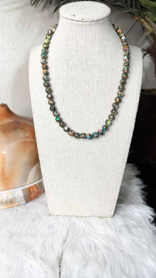 Mardi Gras Imperial Jasper Beaded Necklace - 8mm | Handmade, Stretch