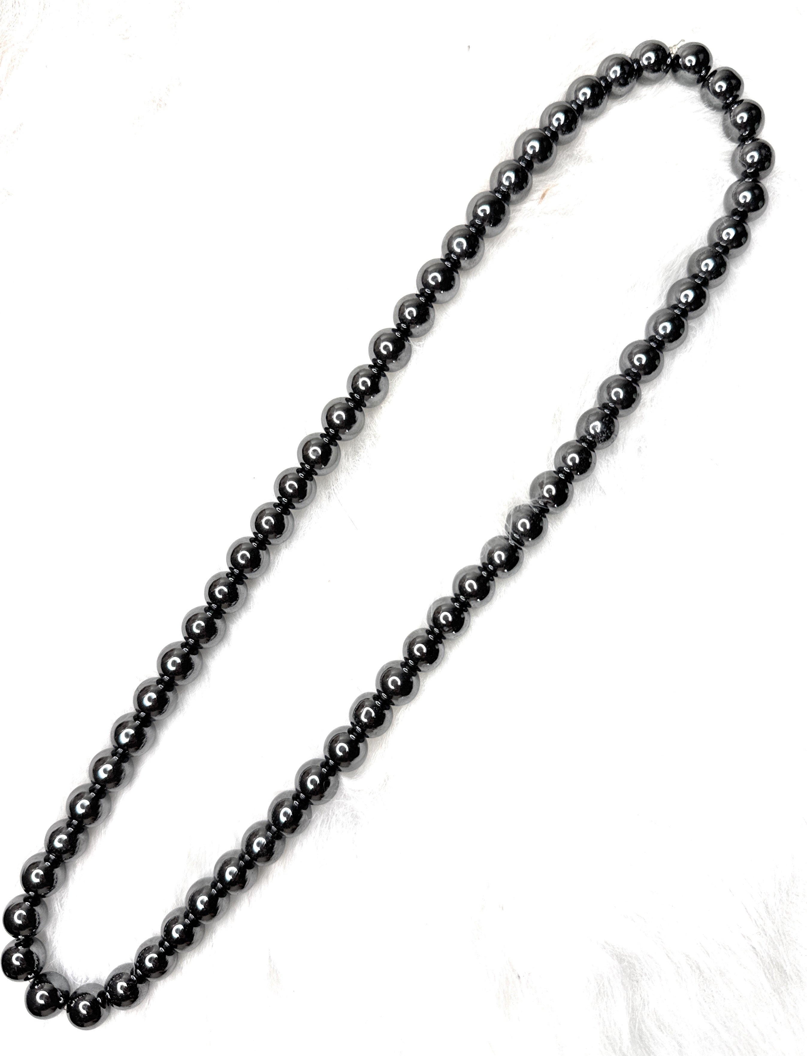 Hematite Beaded Necklace - 8mm | Handmade, Stretch