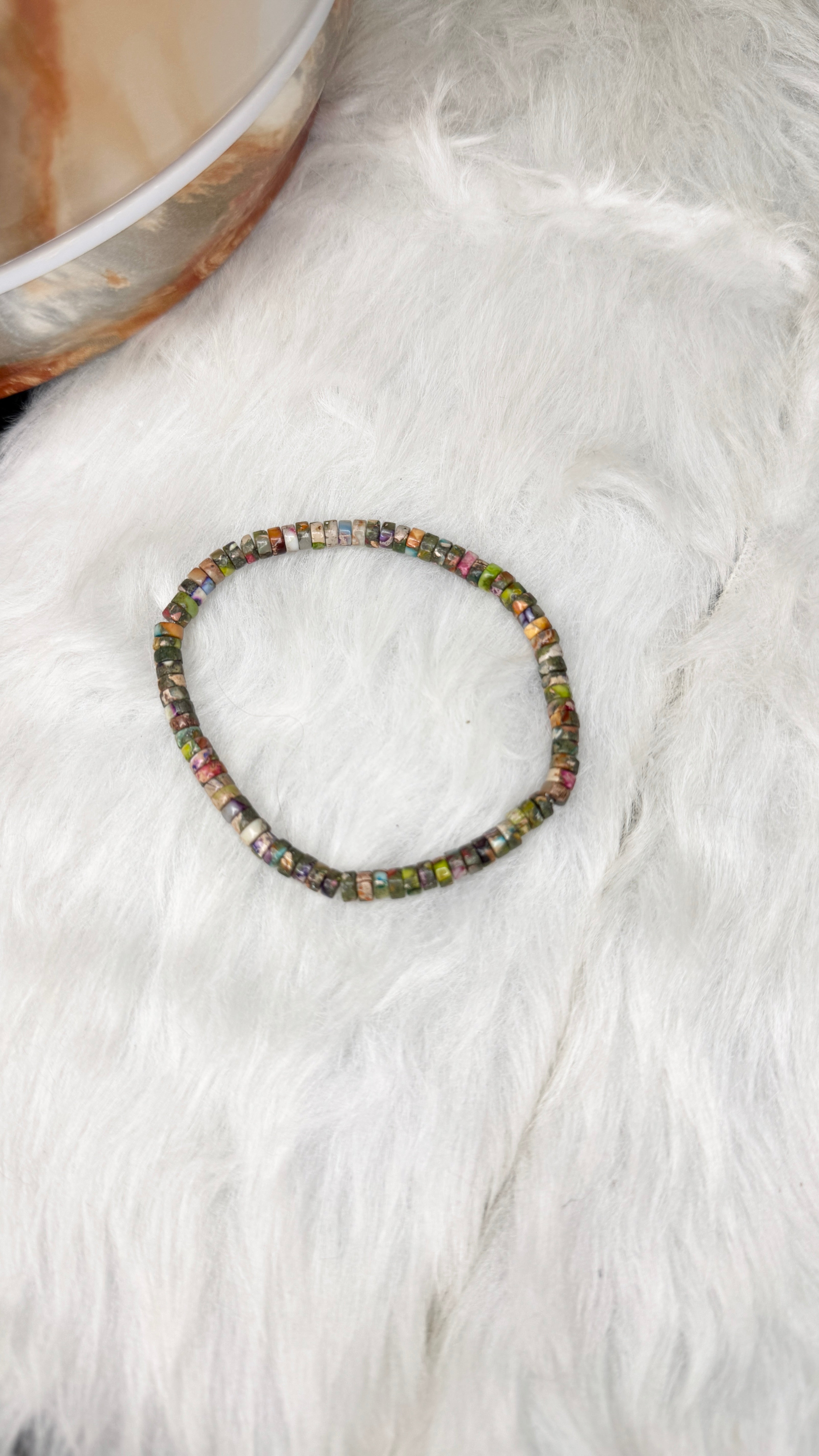 Mardi Gras Imperial Jasper Tiny Heishi Beaded Bracelet - 4.5 x 4mm | Handmade, Stretch