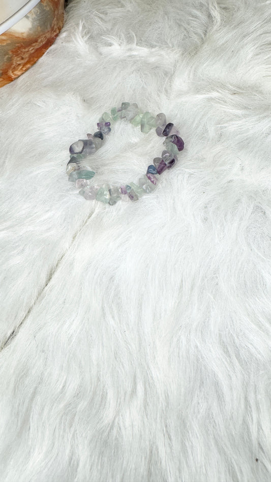 Fluorite Chip Beaded Bracelet – 4-5mm | Handmade, Stretch