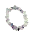 Fluorite chip beaded stretch bracelet with multicolor purple, green, clear stones