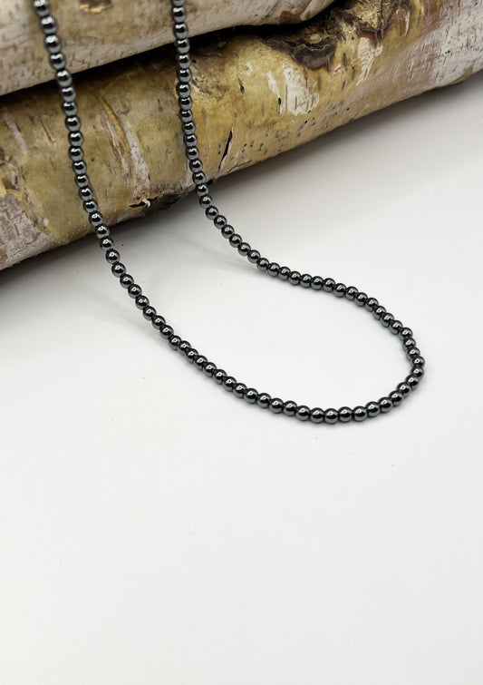 Tiny (Small) Hematite Beaded Necklace - 4mm - Shop of Small Creations, LLC