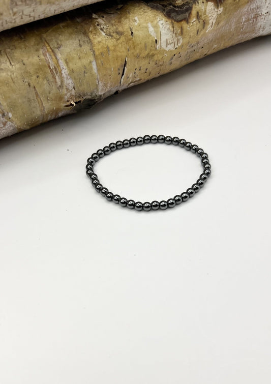 Tiny (Small) Hematite Beaded Bracelet - 4mm - Shop of Small Creations, LLC