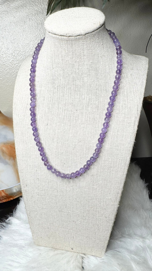 Amethyst Beaded Necklace – 6mm | Handmade, Stretch