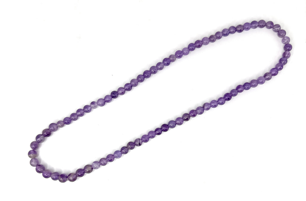 Amethyst Beaded Necklace – 6mm | Handmade, Stretch
