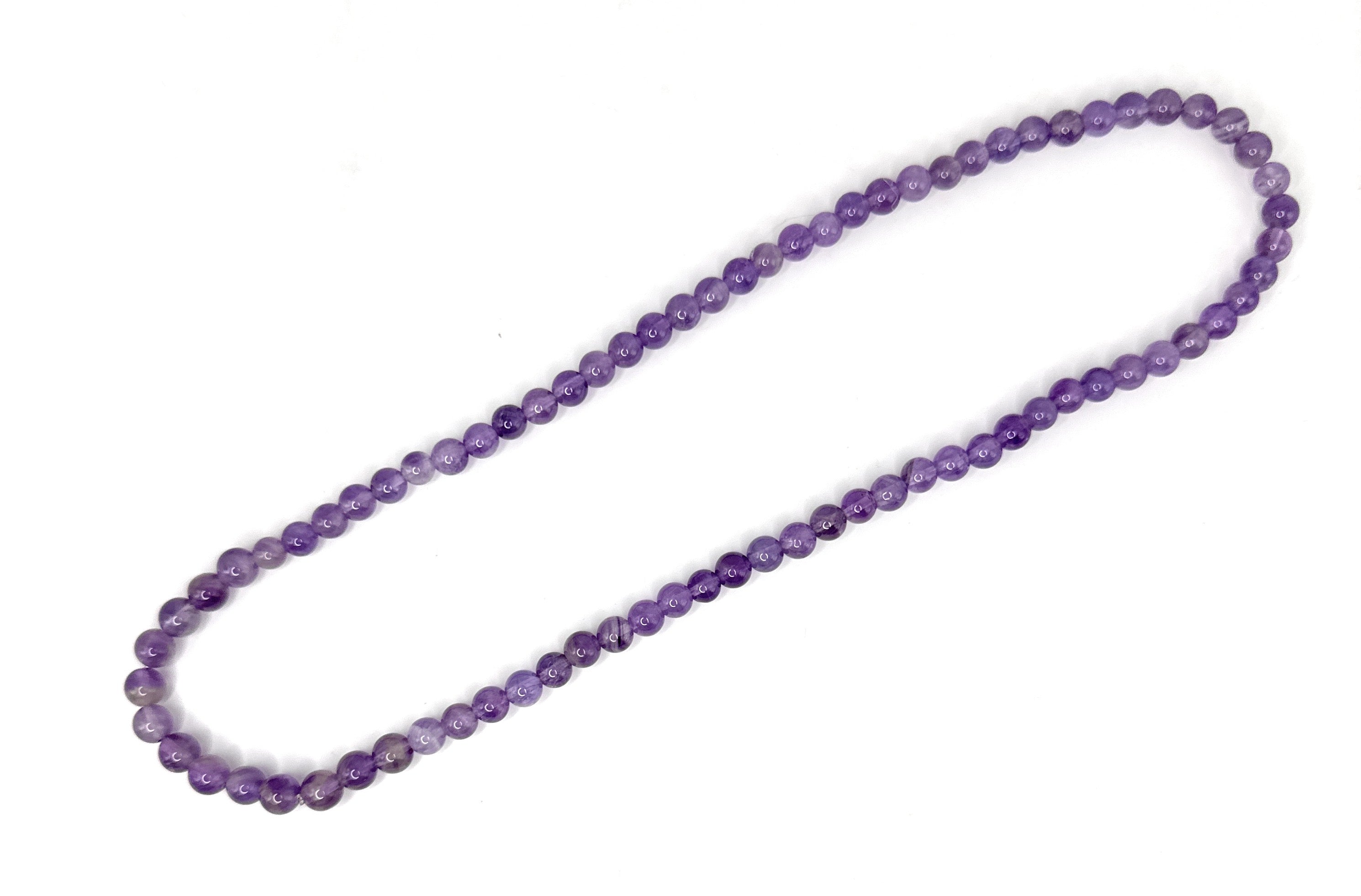 Amethyst Beaded Necklace – 6mm | Handmade, Stretch