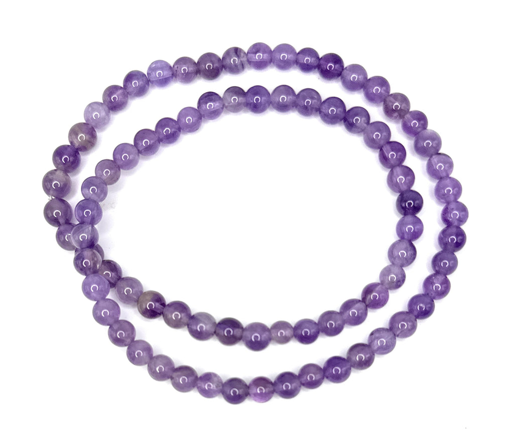 Amethyst Beaded Necklace – 6mm | Handmade, Stretch