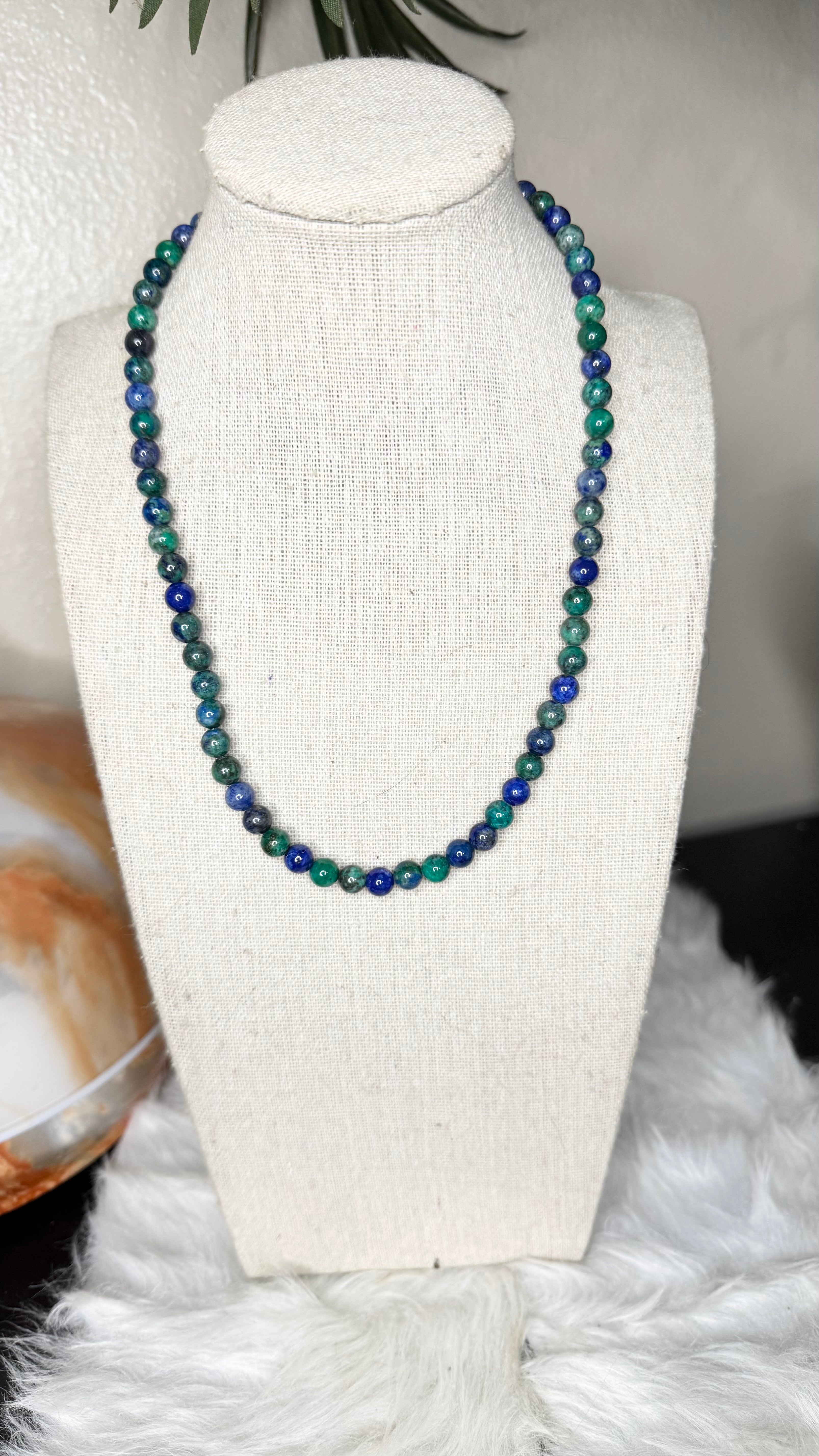 Azurite Beaded Necklace– 6mm | Handmade, Stretch