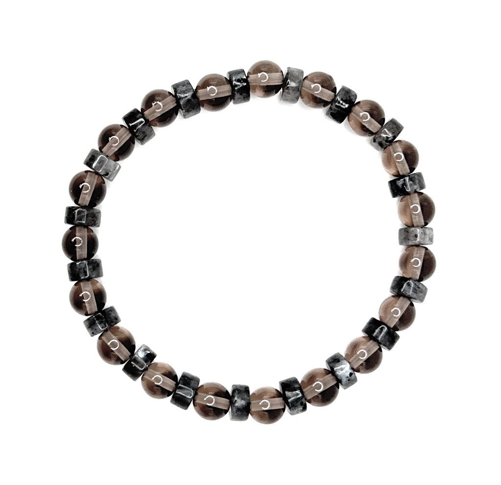 Smoky Quartz, Labradorite Heishi Beaded Bracelet – 6mm | Handmade, Stretch