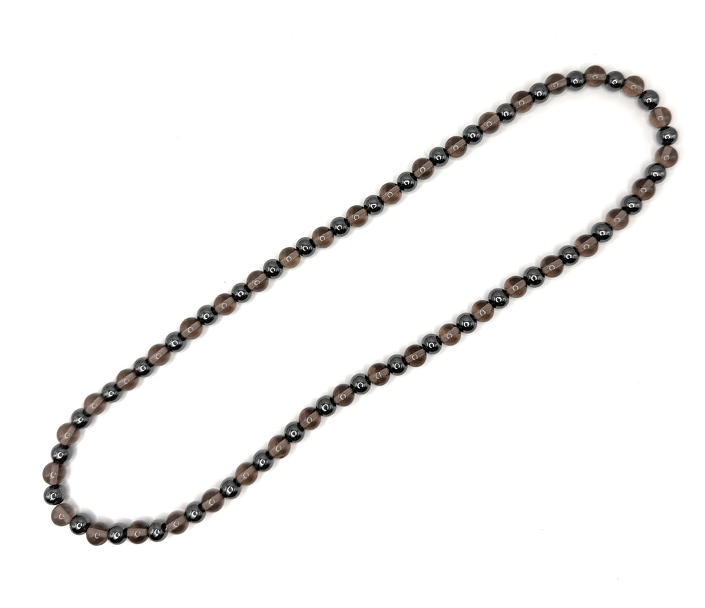Hematite, Smoky Quartz, Beaded Necklace – 6mm | Handmade, Stretch
