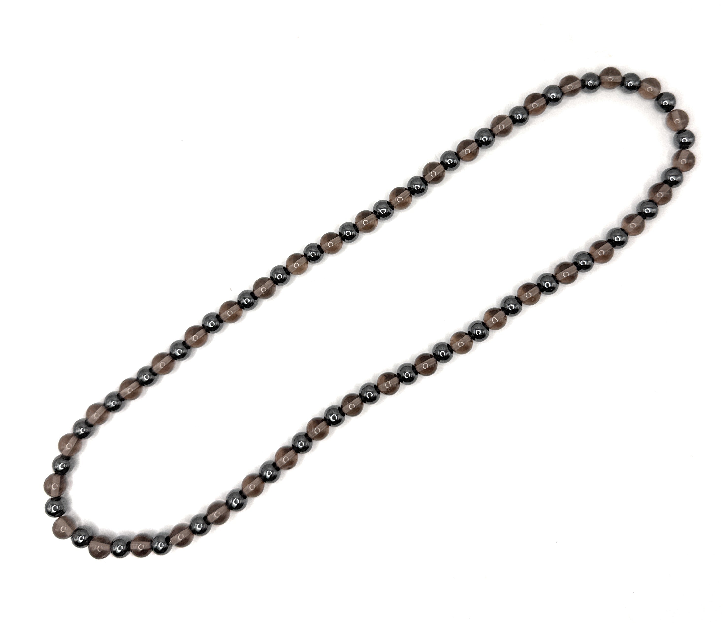 Hematite, Smoky Quartz, Beaded Necklace – 6mm | Handmade, Stretch
