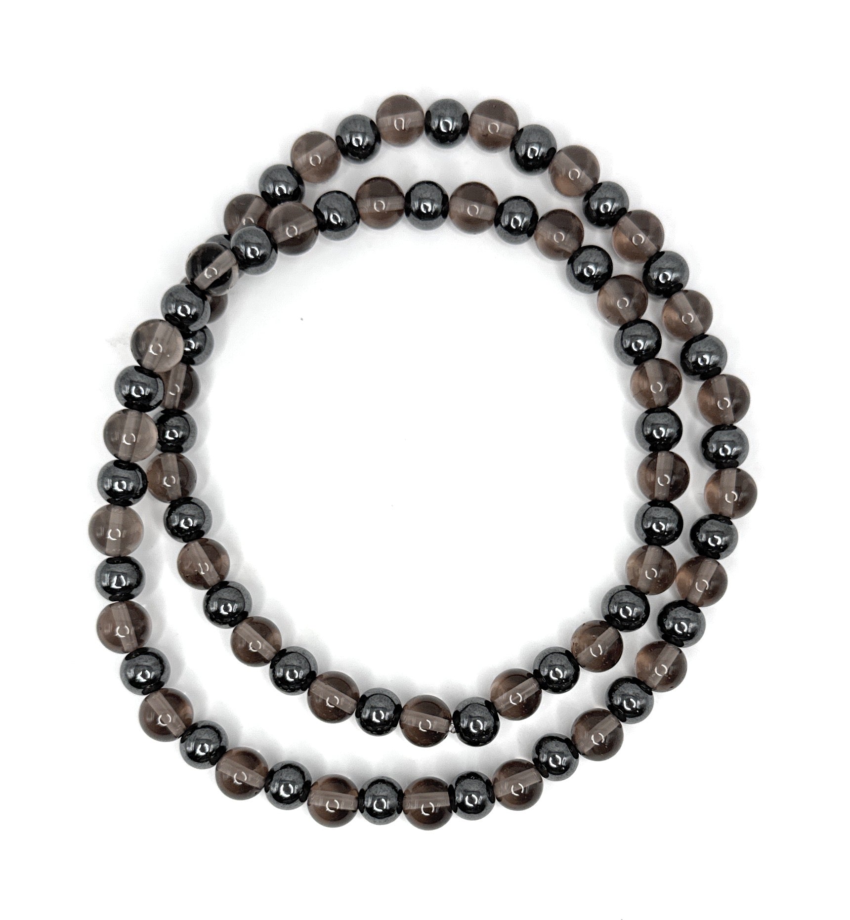 Hematite, Smoky Quartz, Beaded Necklace – 6mm | Handmade, Stretch