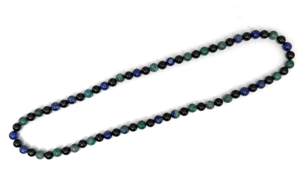 Azurite, Black Tourmaline Beaded Stretch Necklace – 6mm | Made to Order