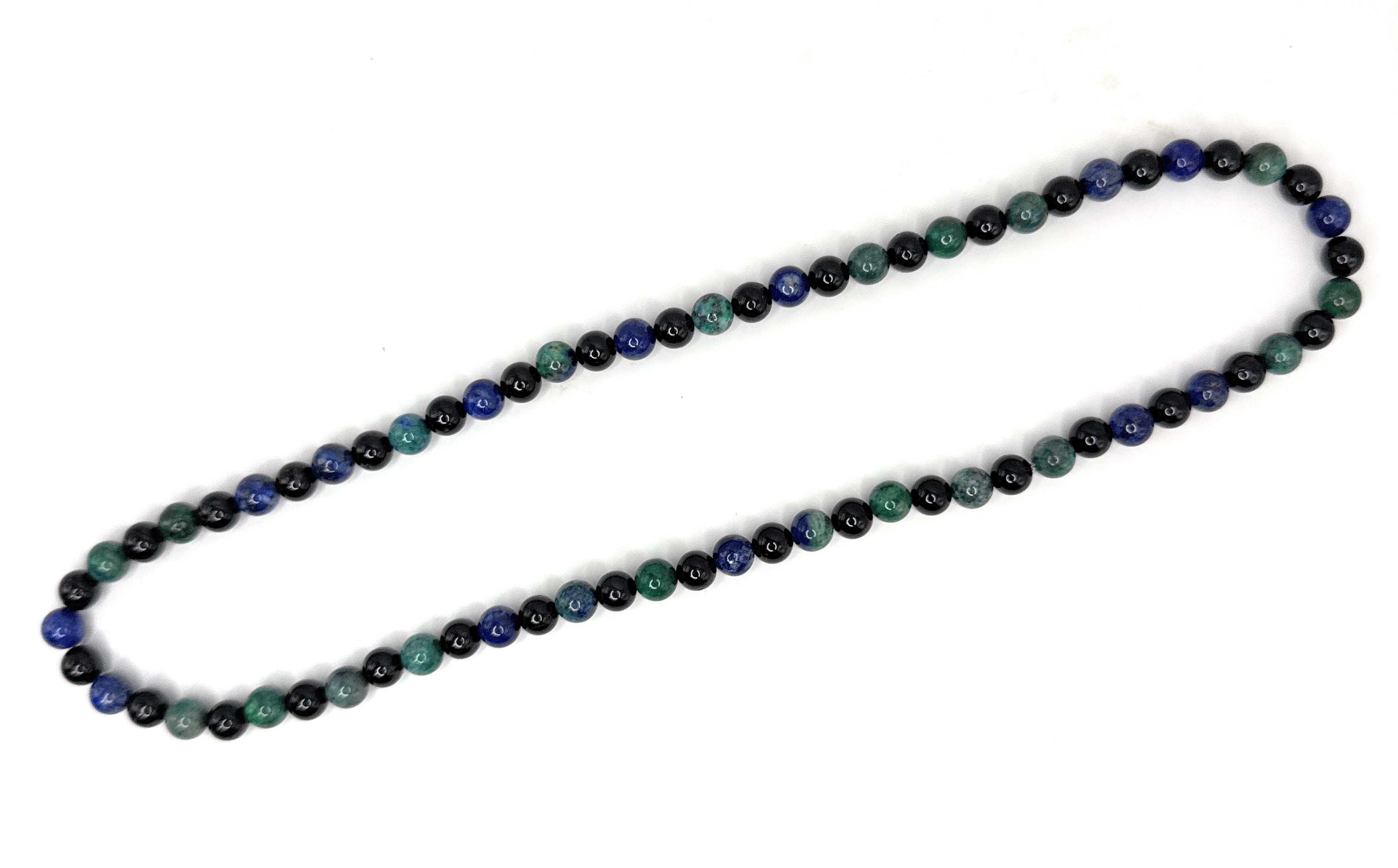 Azurite, Black Tourmaline Beaded Stretch Necklace – 6mm | Made to Order