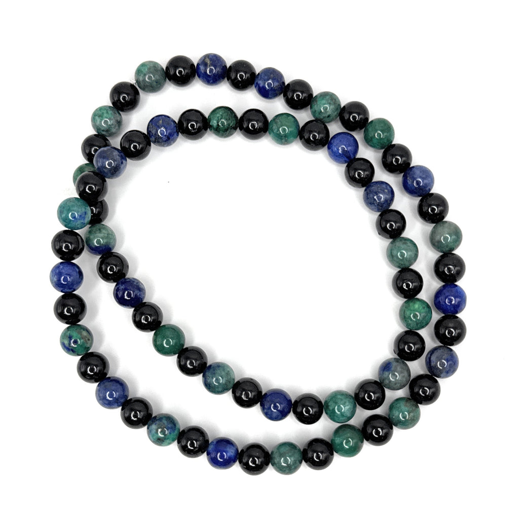 Azurite, Black Tourmaline Beaded Stretch Necklace – 6mm | Made to Order