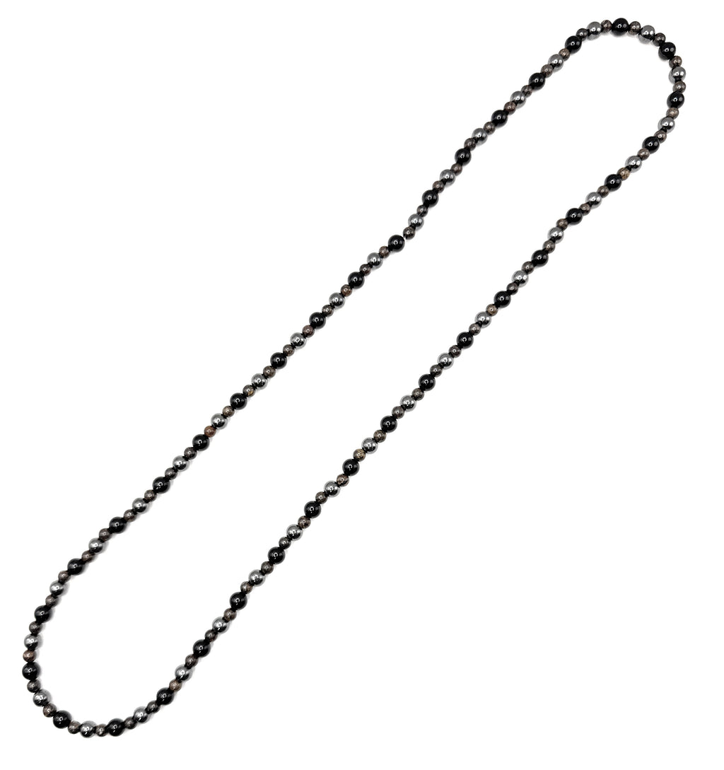 Black Onyx, Bronzite, Hematite Beaded Necklace – 6mm, 4mm | Handmade, Stretch