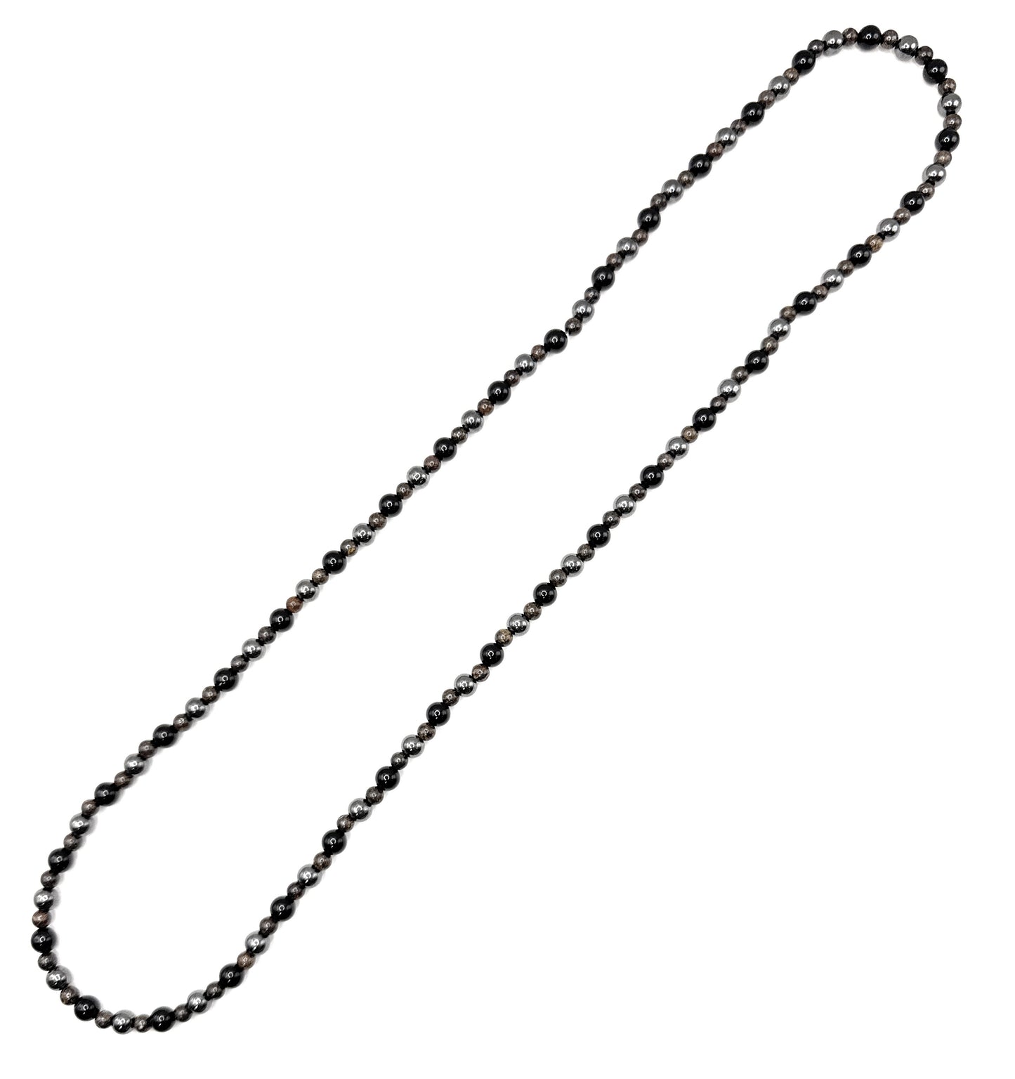Black Onyx, Bronzite, Hematite Beaded Necklace – 6mm, 4mm | Handmade, Stretch
