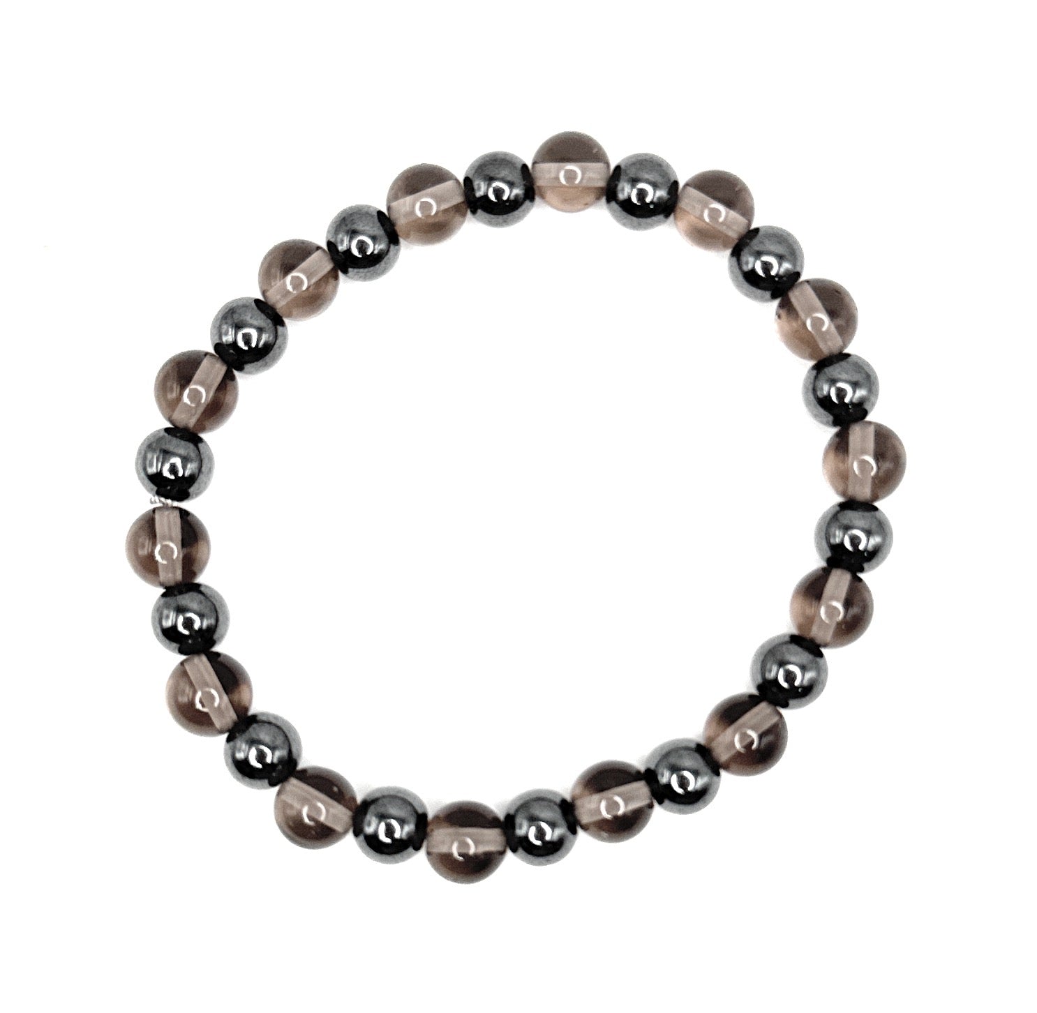 Hematite, Smoky Quartz, Beaded Bracelet – 6mm | Handmade, Stretch