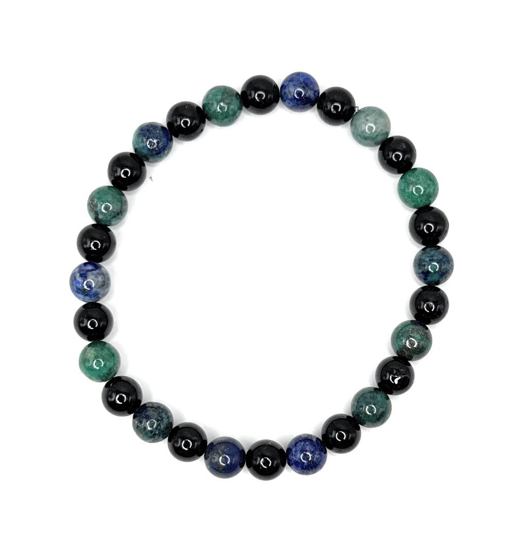 Azurite, Black Tourmaline Beaded Stretch Bracelet – 6mm | Made to Order