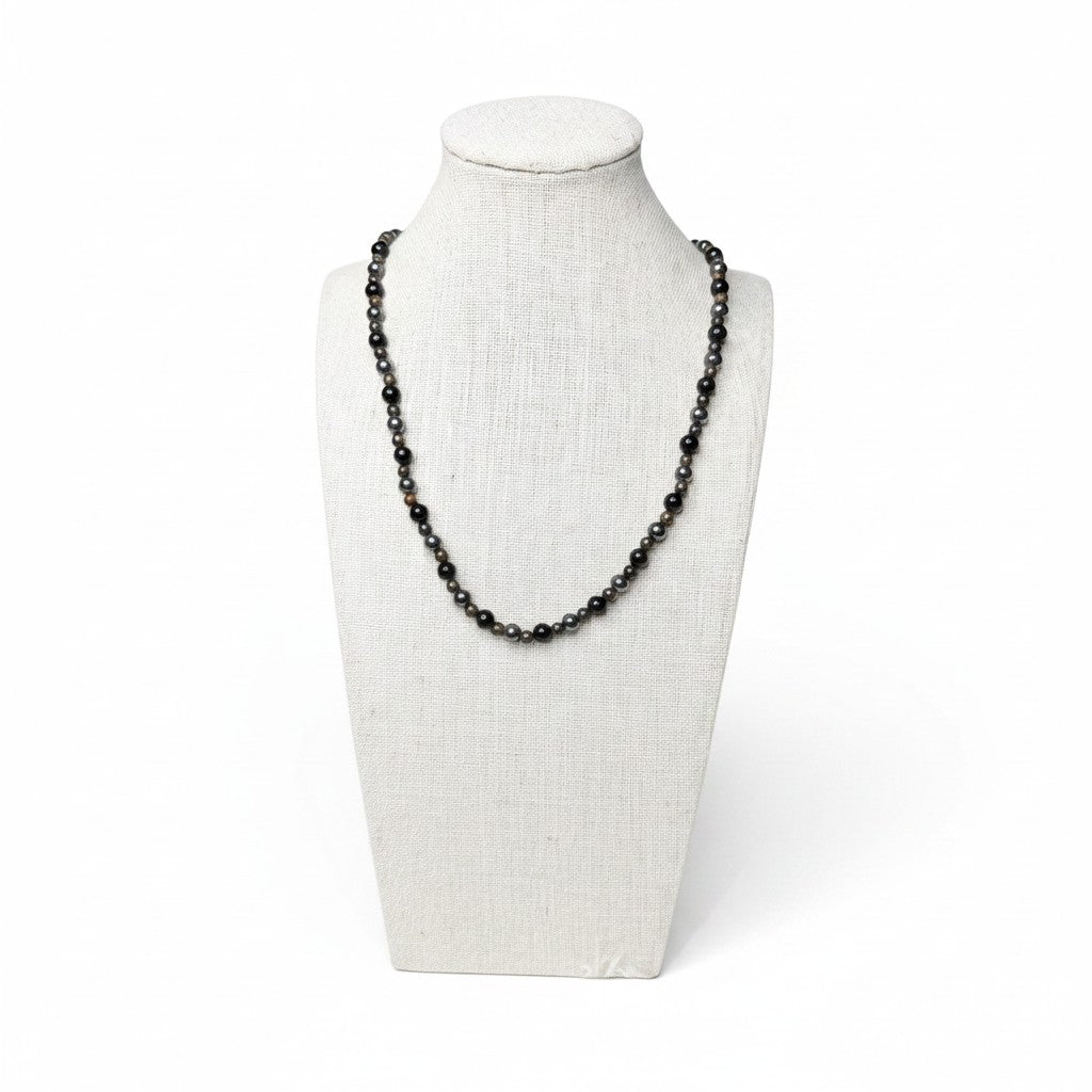 Black Onyx + Bronzite Beaded Stretch Necklace 6mm | Protection Grounding Strength, Healing Crystal Jewelry, Gift for Him