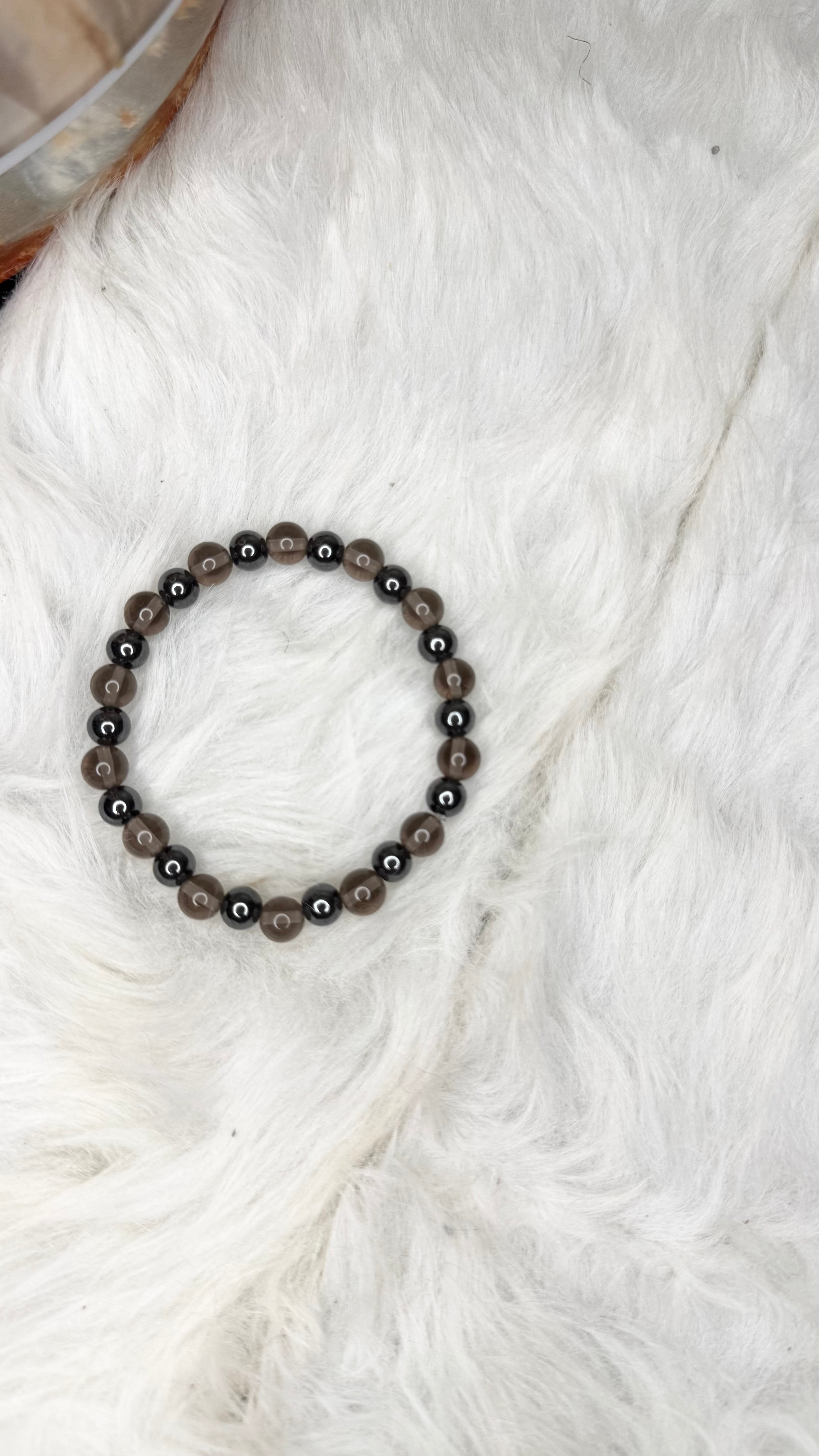 Hematite, Smoky Quartz, Beaded Bracelet – 6mm | Handmade, Stretch