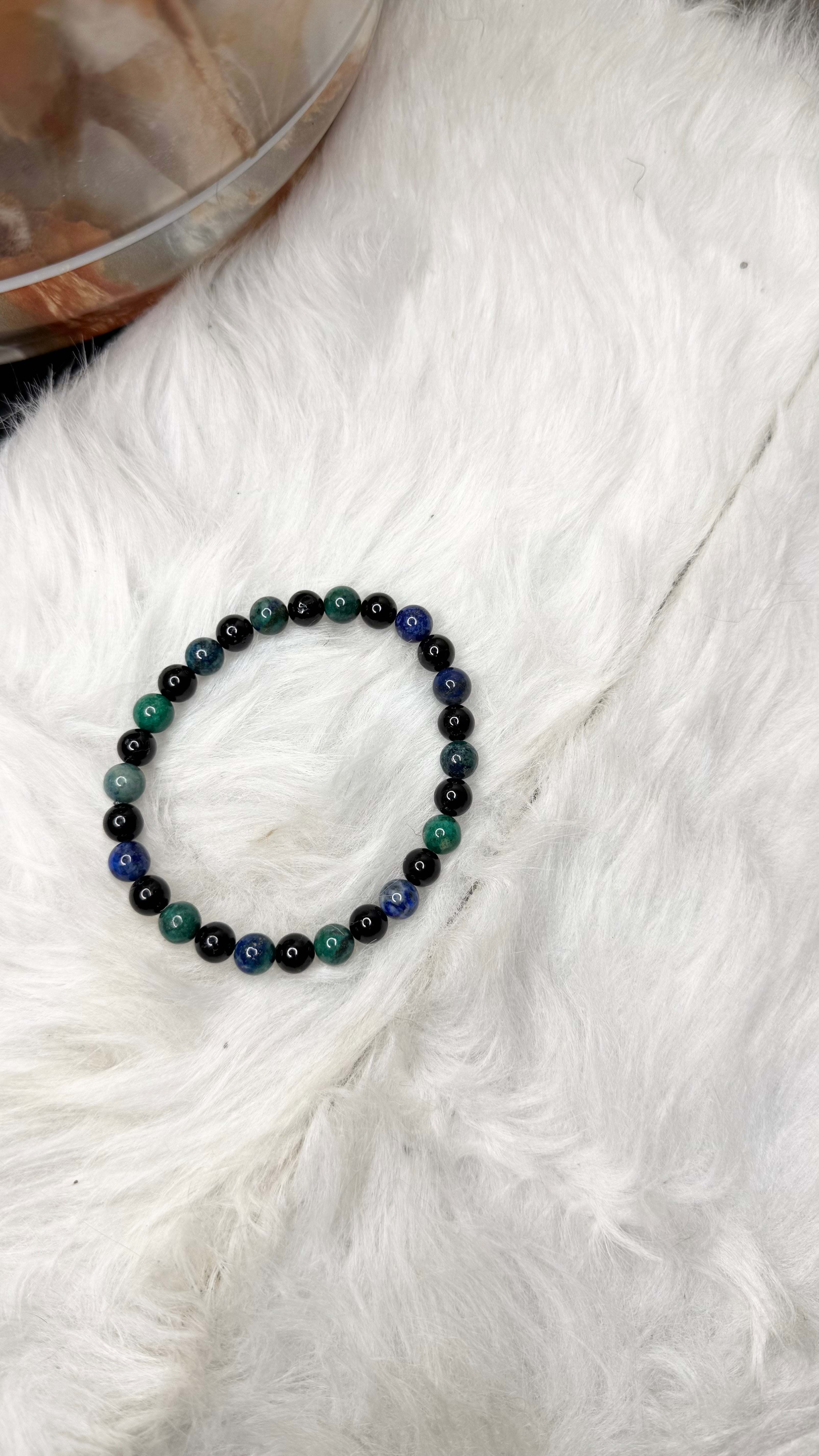 Azurite, Black Tourmaline Beaded Stretch Bracelet – 6mm | Made to Order