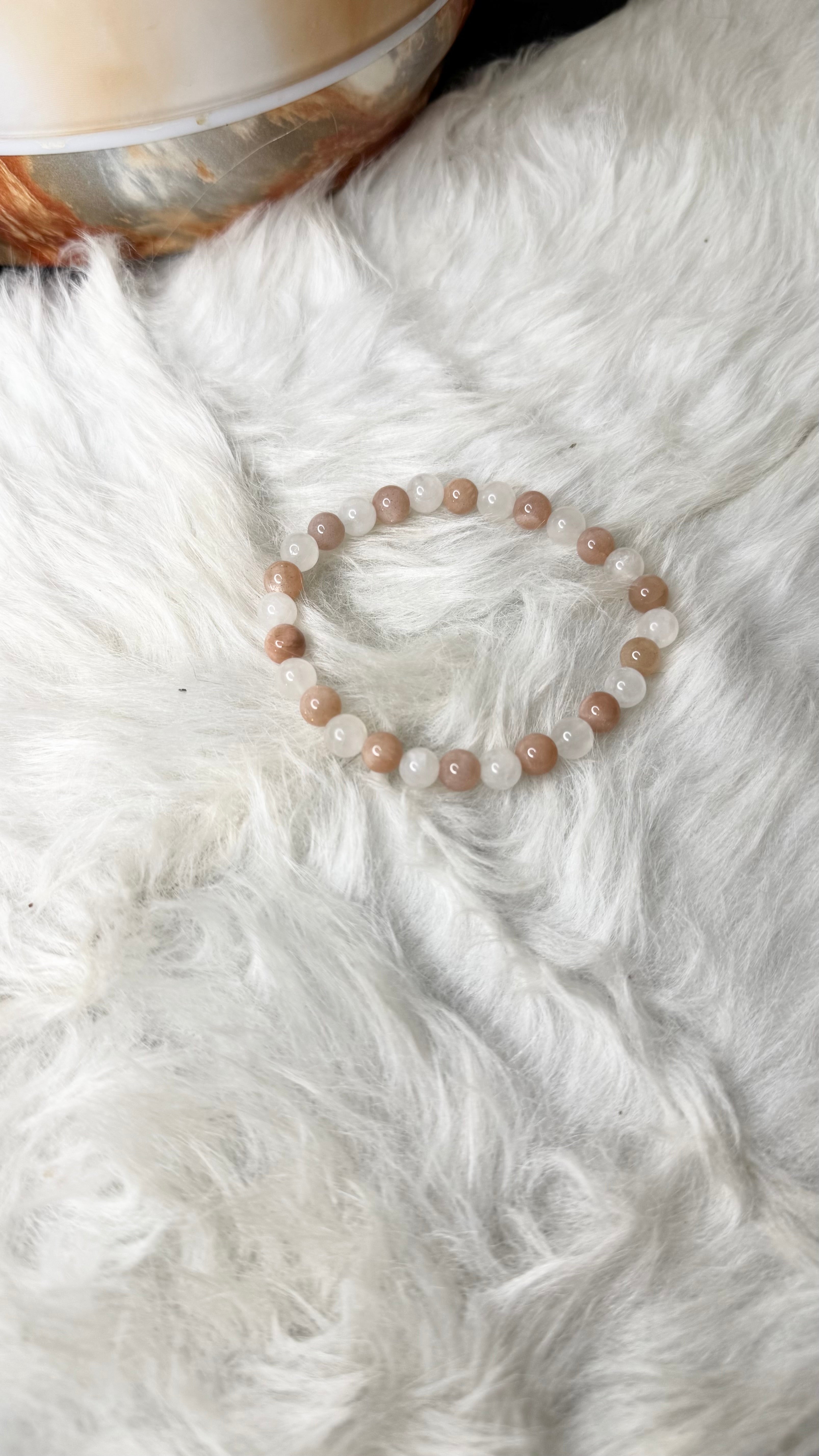 Peach, Rainbow Moonstone Beaded Bracelet - 6mm | Handmade, Stretch