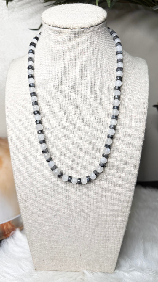 Rainbow Moonstone, Heishi Labradorite Beaded Necklace - 6mm | Handmade, Stretch